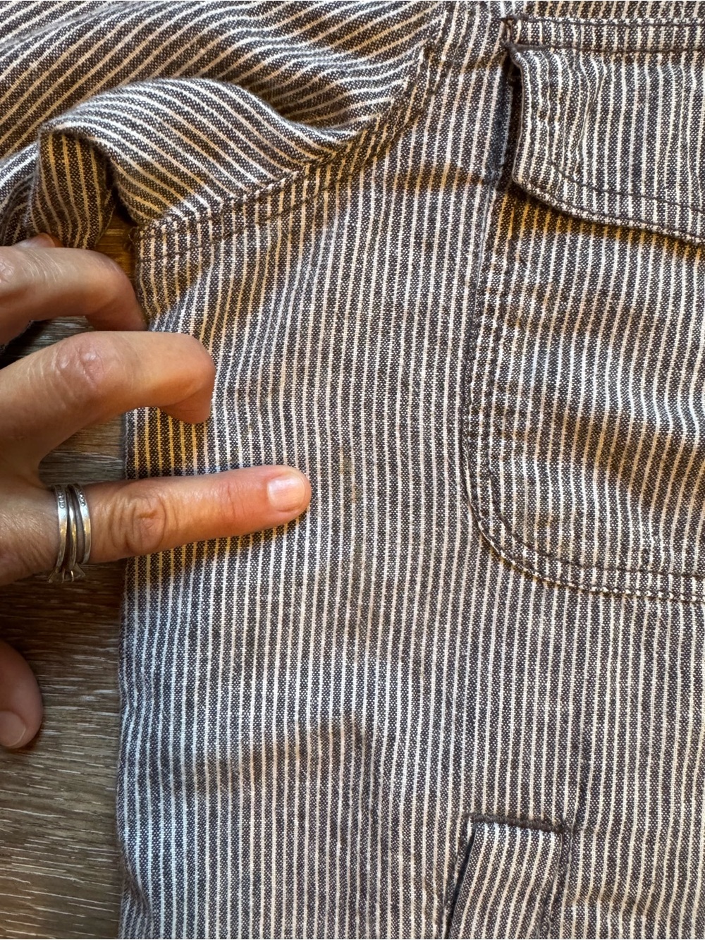 LOFT Striped Button-Down Jacket  in Gray and White, Cotton-Linen blend! Sz XL - Picture 3 of 10